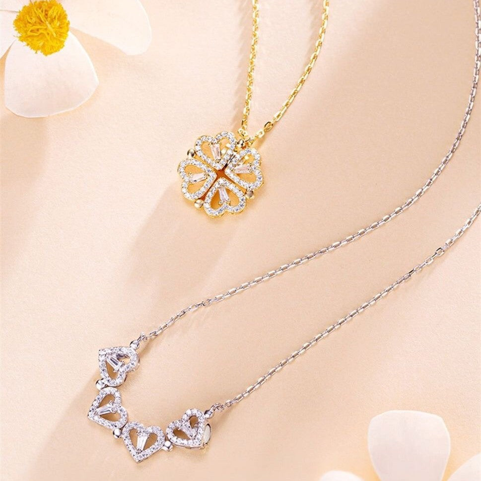 Collar con corazon de trebol de cuatro hojas