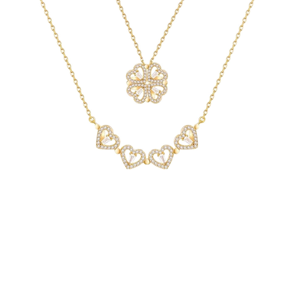 Collar con corazon de trebol de cuatro hojas