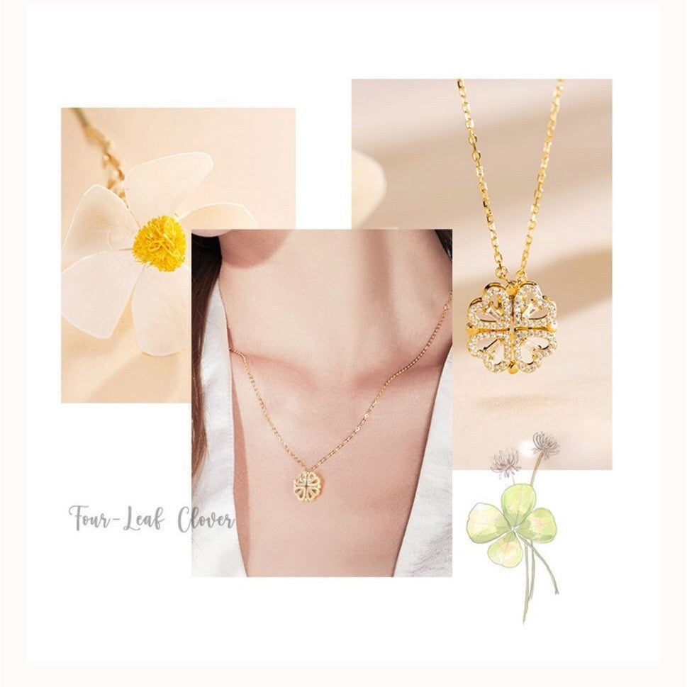 Collar con corazon de trebol de cuatro hojas